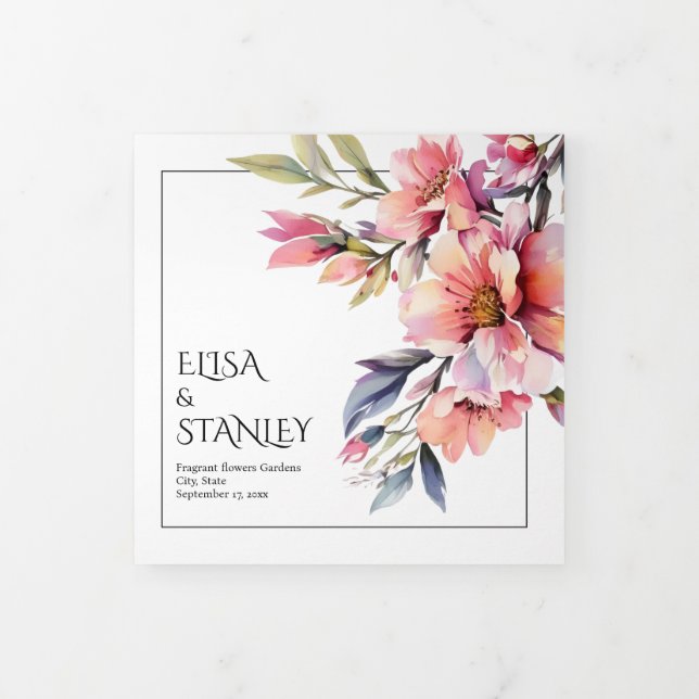 Programa Com Borda Tripla Rhododendron flores rosa-pêssego floral casamento (Cobrir)