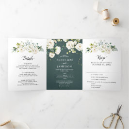 Programa Com Borda Tripla Rosas de Ivory Floral Casamento Botânico T