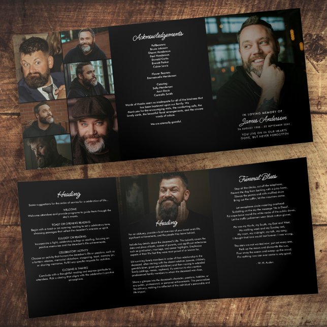 Programa Com Borda Tripla Roteiro Moderno 8-Fotos Funeral/Memorial (Criador carregado)