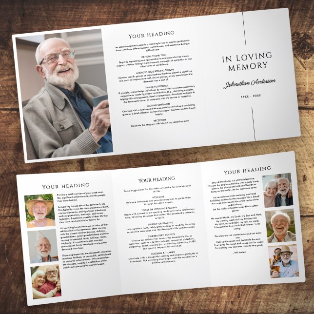 Programa Com Borda Tripla Serviço Funeral/Memorial de 7 Fotografias Minimali (Criador carregado)