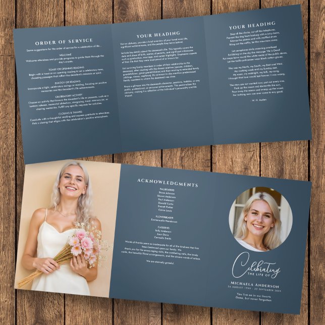 Programa Com Borda Tripla Serviço Funeral/Memorial de Script Moderno Azul (Criador carregado)