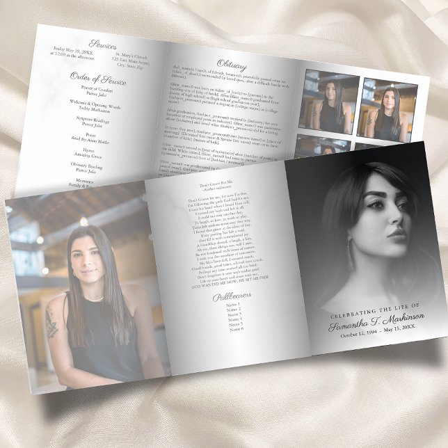 Programa Com Borda Tripla Serviços Funerários Elegantes de Mármore Negro e B (Criador carregado)