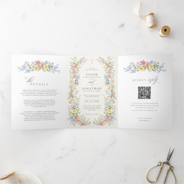 Programa Com Borda Tripla Soft Pastel Ornate Spring Garden Wedding invite    (Dentro)