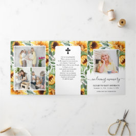 Programa Com Borda Tripla Sunflower Watercolor Floral Memorial Funeral