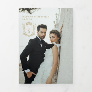 Programa Com Borda Tripla Vintage Crest Casamento de Vintage com Velho Convi