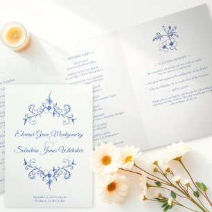 Programa Com Borda Tripla Vintage Romance Dusty Blue Floral Casamento