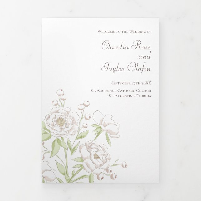 Programa Com Borda Tripla White Rose Classic Wedding Programs (Cobrir)
