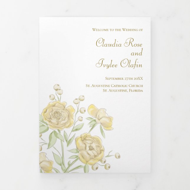 Programa Com Borda Tripla Yellow Rose Wedding Programs (Cobrir)