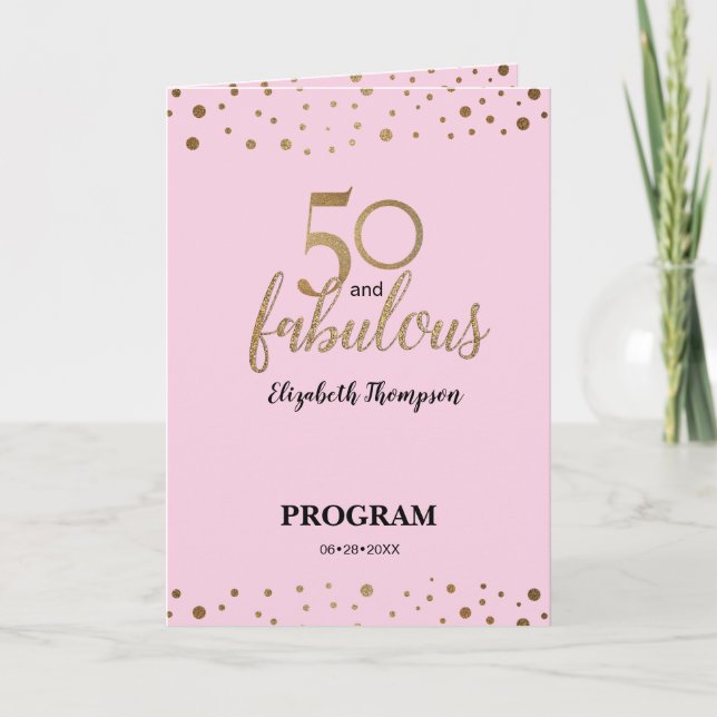 Programa Confetti Dourado rosa 50 e aniversário fabuloso (Frente)