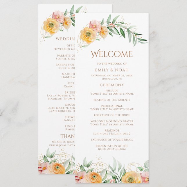 Programa Cor Amarela Laranja Elegante Floral (Frente/Verso)