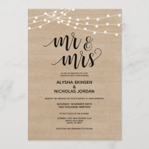 Programa Corda russa ilumina o Sr. e a Sra. Wedding Invitat