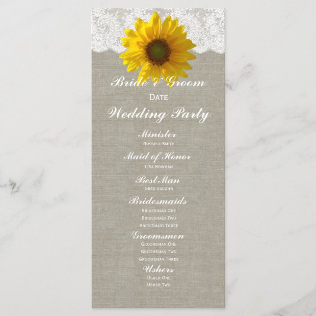 Programa Country Linen Sunflower Lace Weding Program (Frente)