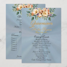 Programa Cream Floral Quinceanera Program - Pastel Blue