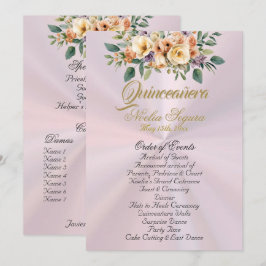 Programa Cream Floral Quinceanera Program - Pastel Pink