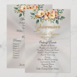 Programa Cream Floral Quinceanera Program - Pearl White