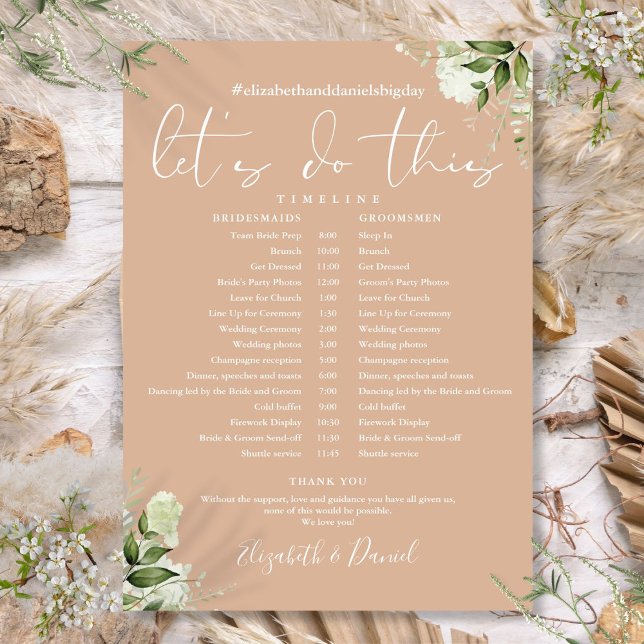 Programa Cronograma de Casamento com Verde Oliva Claro (Tan Greenery Wedding Schedule Timeline Program)