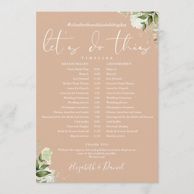 Programa Cronograma de Casamento de Tan Greenery (Frente)