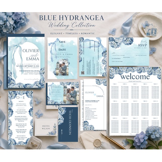 Programa Cronograma de Casamento Elegante com Hortênsias Az (Criador carregado)