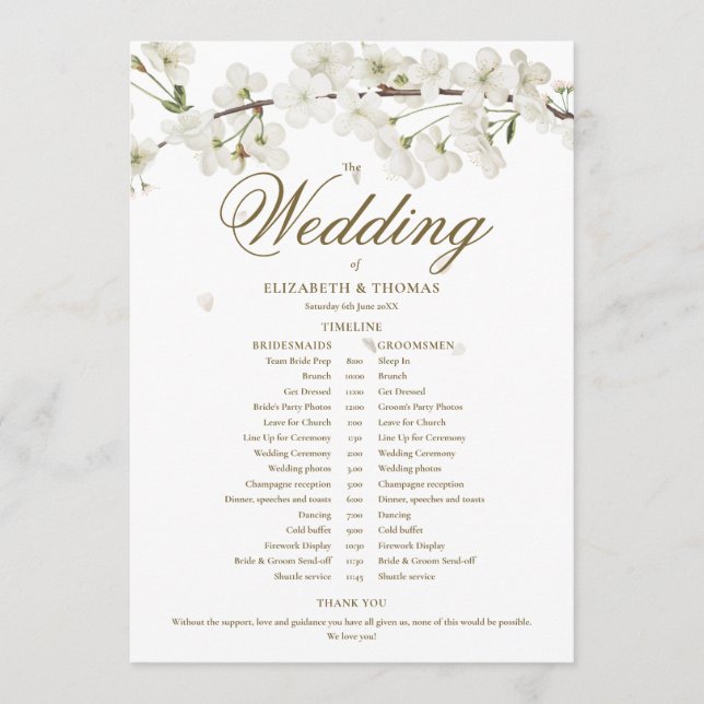 Programa Cronograma de Casamento Floral Flor de Noiva Branc (Frente)