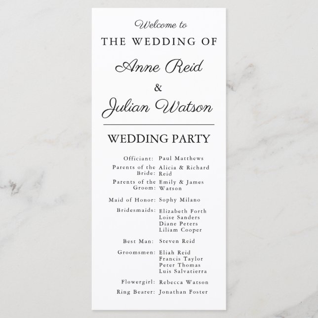 Programa Cronograma de Casamento Moderno Branco e Código QR (Frente)