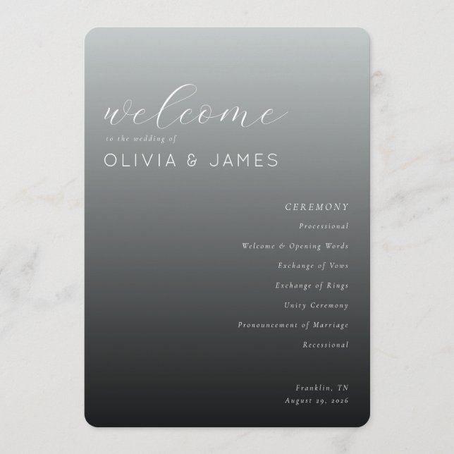 Programa Cronograma de Cerimônia de Casamento Cinza Elegant (Frente)