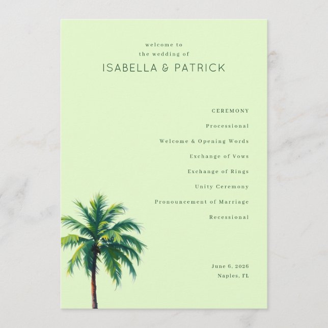Programa Cronograma de Cerimônia de Casamento da Palmeira V (Frente)