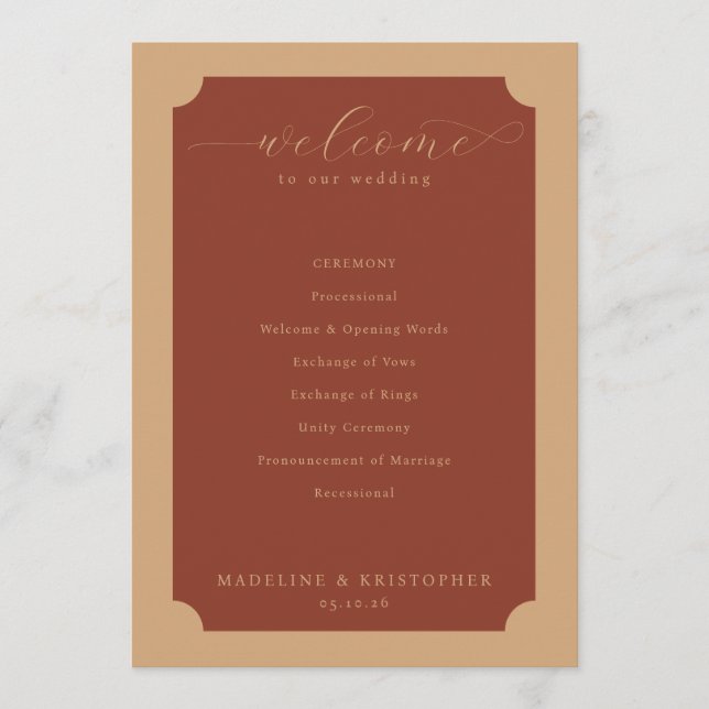 Programa Cronograma de Cerimônia de Casamento Elegante de T (Frente)