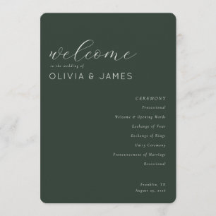 Programa Cronograma de Cerimônia de Casamento Verde Elegant
