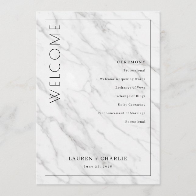 Programa Cronograma de Cerimônia de Mármore Branco Elegante (Frente)