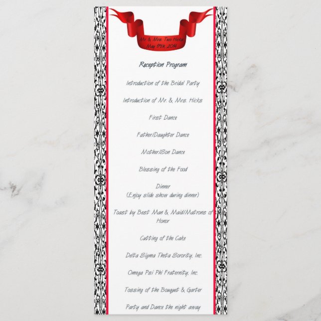 Programa da Recepção de Casamento Damask (Frente)