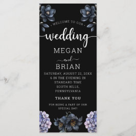 Programa Dark Moody Black Floral Classic Typography Wedding