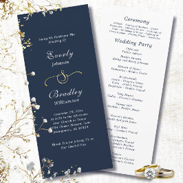 Programa Dark Navy Background Elegant Minimal Wedding