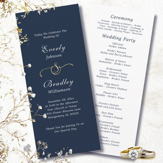 Programa Dark Navy Background Elegant Minimal Wedding (Criador carregado)