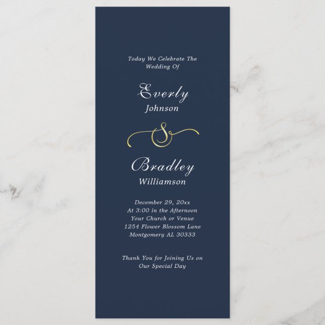 Programa Dark Navy Background Elegant Minimal Wedding (Frente)