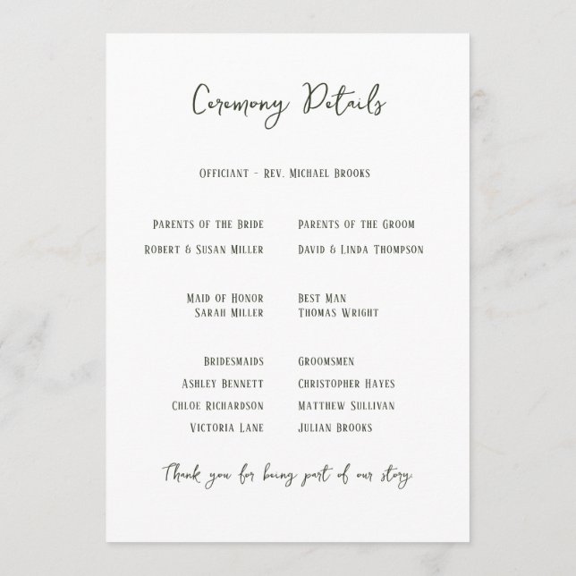 Programa Dark Sage Green Botanical Wedding (Verso)
