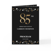 Programa de aniversário do Confetti 85 Dourado e N