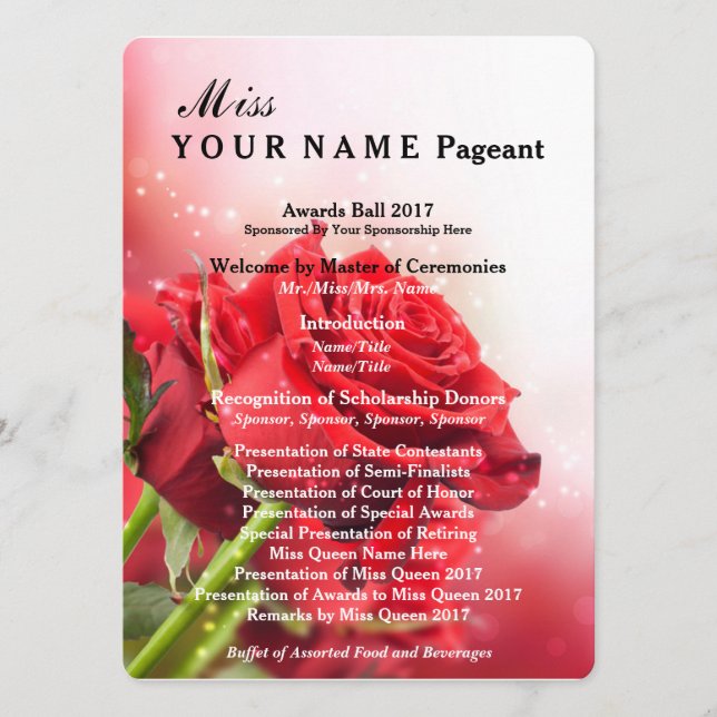 Programa de Bola de Prêmios Pageant da Miss Améric (Frente)