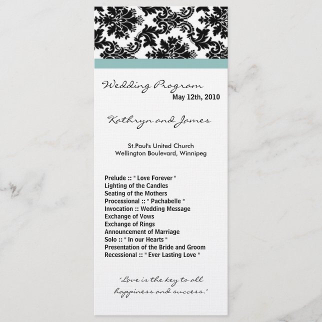 Programa de Casamento 4x9 - Azul Damasco Negro (Frente)