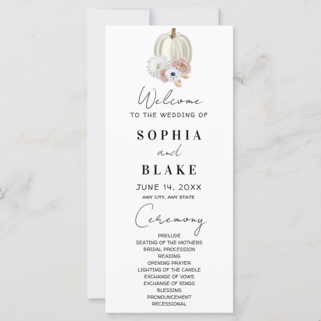 Programa de Casamento Abóbora Floral Branca de Out (Frente)