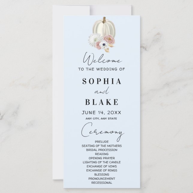 Programa de Casamento Abóbora Floral Branca de Out (Frente)