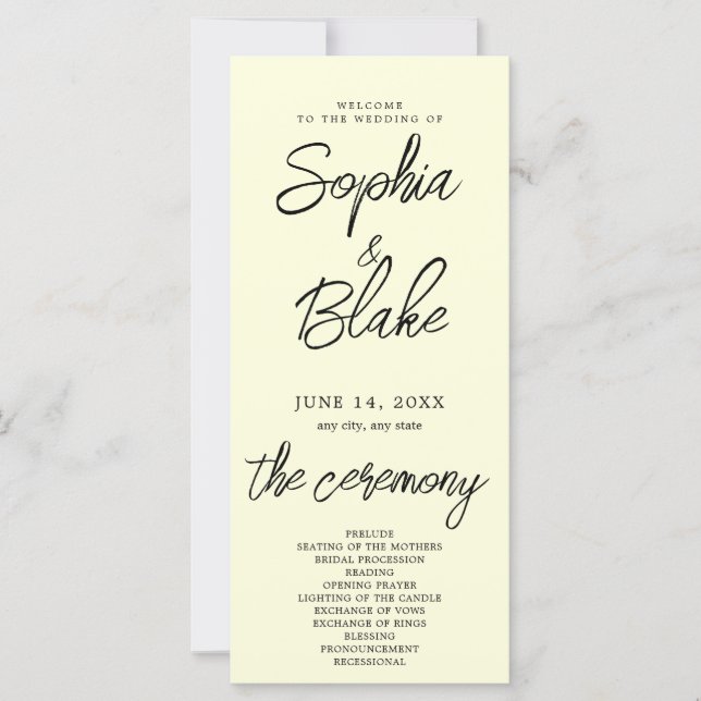Programa de Casamento Amarelo Claro Minimalista Mo (Frente)