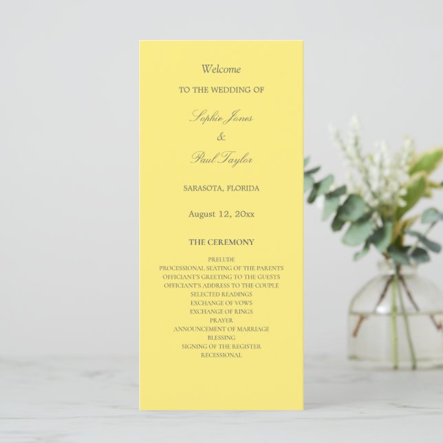 Programa de Casamento Amarelo da Manteiga Elegante (Em pé/Frente)