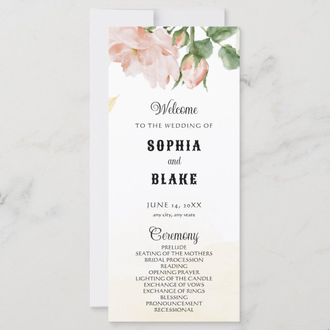 Programa de Casamento Amarelo de Rosas Rosa Românt (Frente)