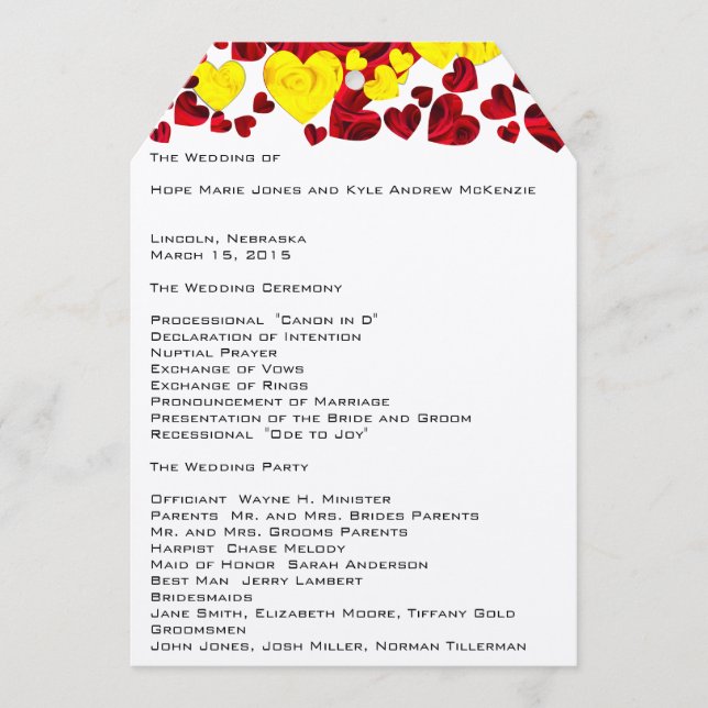 Programa de Casamento Amarelo e Rosa vermelha (Frente)