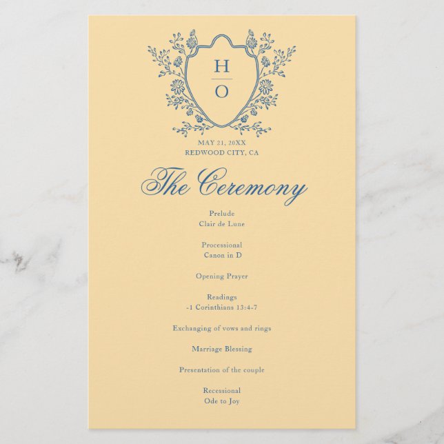 Programa de Casamento Amarelo Floral Francês (Frente)