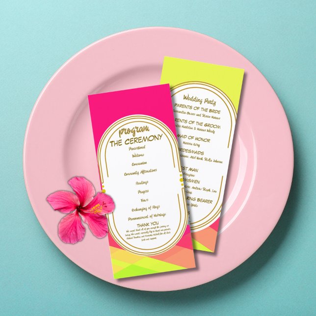 Programa de Casamento Arco-Íris Rosa Neon Colorido (Criador carregado)