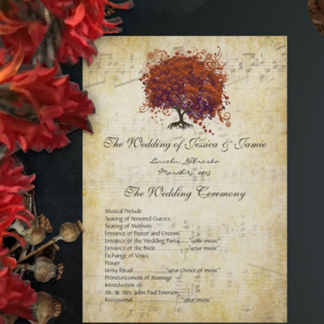 Programa de Casamento Árvore Coração Coral Escuro  (Criador carregado)