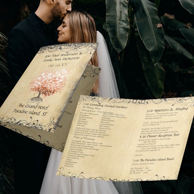 Programa de Casamento Árvore Folha Coração Coral L (Criador carregado)