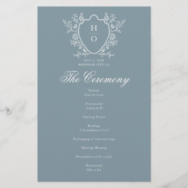 Programa de Casamento Azul Caprichoso com Crista F (Frente)