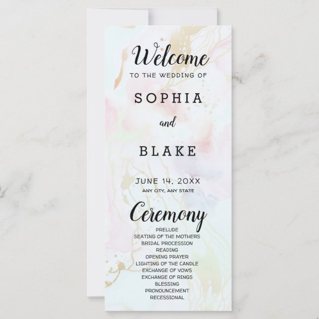 Programa de Casamento Azul Cor-de-rosa Branca Mode (Frente)